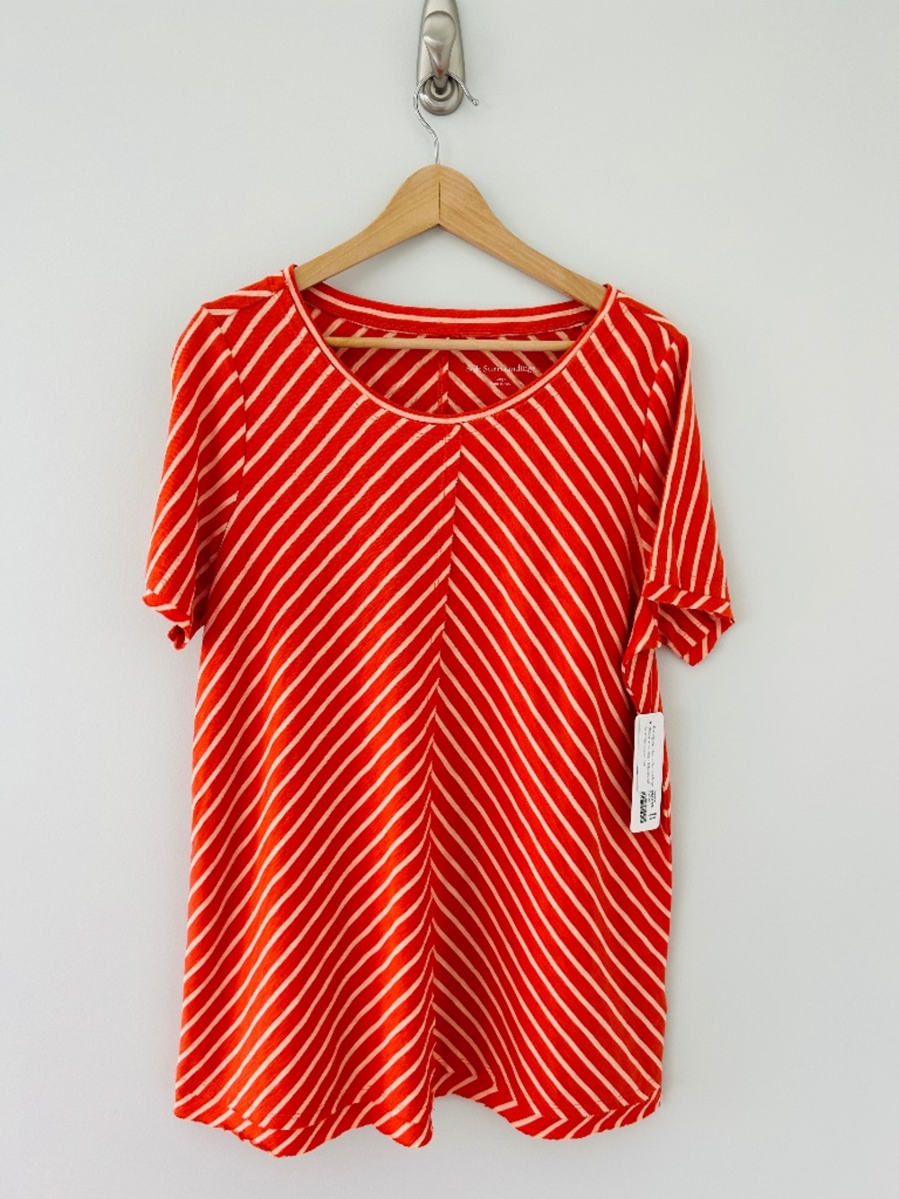 NWT Soft Surroundings Indra Stripe Tee  Koi Orange Stripe Sz L